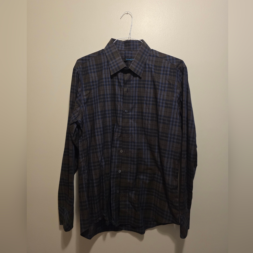 Zachary Prell Blue and Black Casual Button Down Shirt
